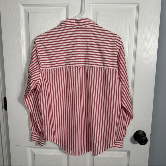 Vintage Talbots button down shirt, size 10, red/white stripe, contrasting trim - Picture 3 of 10